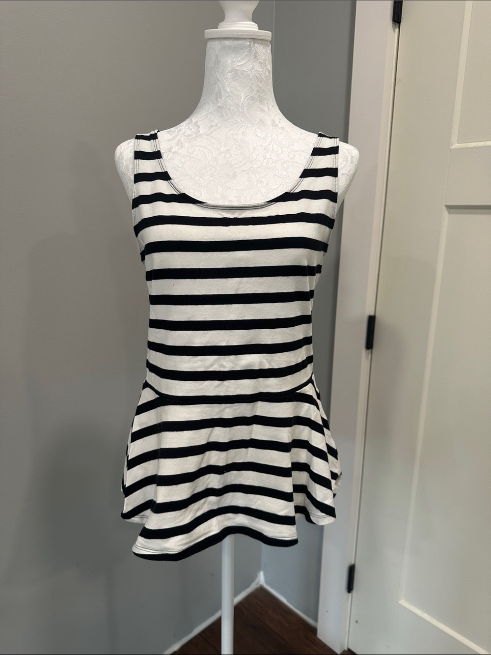 Express Black & White Striped Peplum Tank